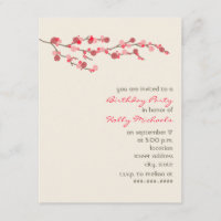 Watercolor Cherry Blossom Birthday Party Invite