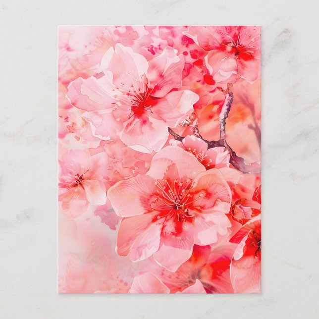 Watercolor Cherry Blossom Bliss Holiday Postcard (Front)