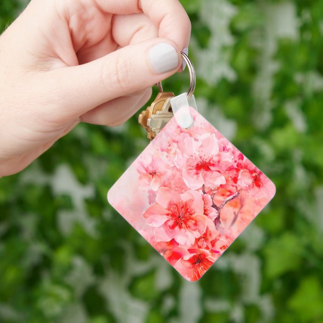 Watercolor Cherry Blossom Bliss Key Ring (Hand)