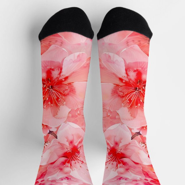 Watercolor Cherry Blossom Bliss Socks (Top)