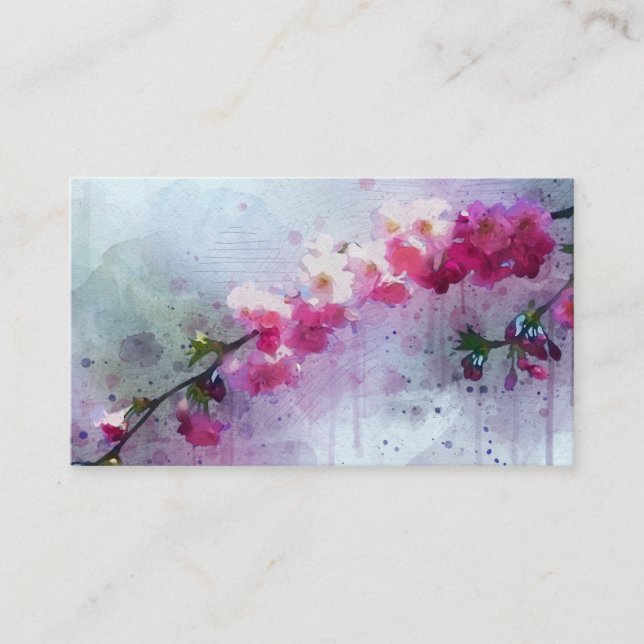 Watercolor Cherry Blossom Business Card (Front)