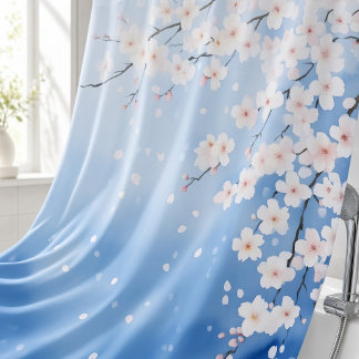 Watercolor Cherry Blossom Cascade Japanese Style Shower Curtain