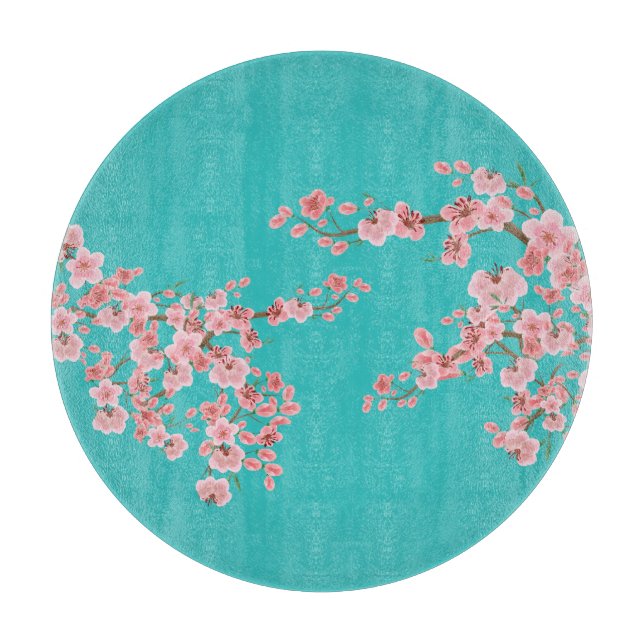 Watercolor Cherry Blossom Cutting Board (Front)