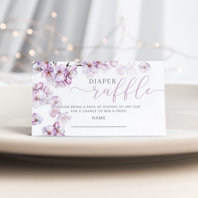 Watercolor cherry blossom diaper raffle ticket enclosure card (Creator Uploaded)
