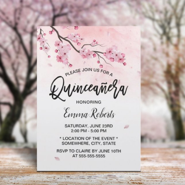 Watercolor Cherry Blossom Floral Quinceanera 15 Invitation (Creator Uploaded)