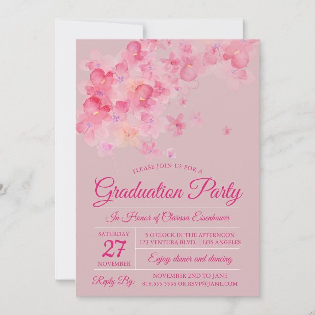 Watercolor Cherry Blossom Graduation Party Invitation (Front)