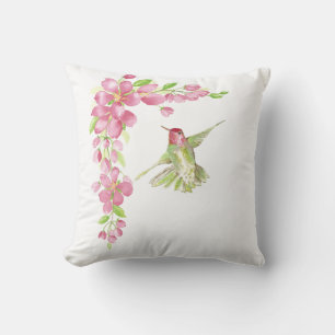 Watercolor Cherry Blossom & Hummingbird Cushion