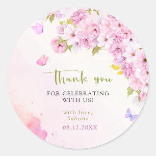 Watercolor Cherry Blossom It's a Girl Baby Shower Classic Round Sticker