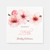 Watercolor Cherry Blossom Pink White Birthday