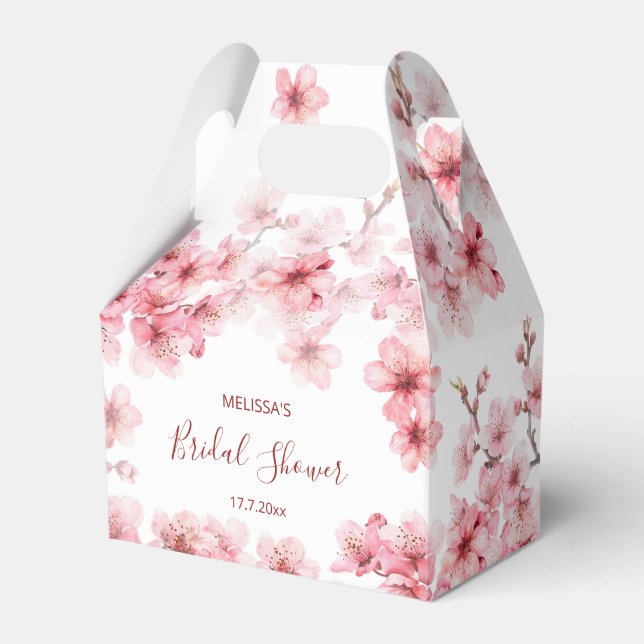Watercolor Cherry Blossom Pink White Bridal Shower Favour Box (Front Side)