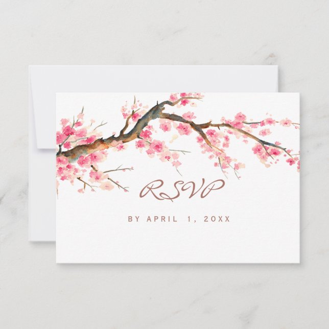 Watercolor cherry blossom rsvp card (Front)