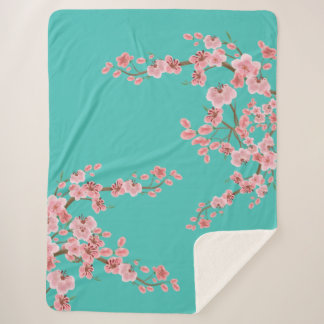 Watercolor Cherry Blossom Sherpa Blanket