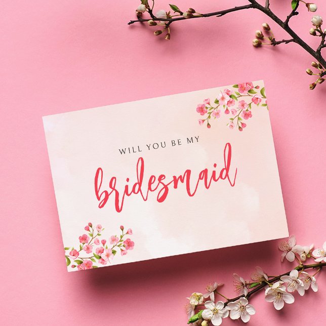 Watercolor Cherry Blossom Spring Bridesmaid Card (Creator Uploaded)