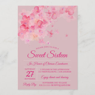 Watercolor Cherry Blossom Sweet Sixteen Invitation