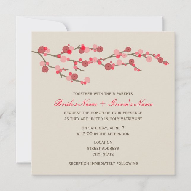Watercolor Cherry Blossom Wedding Invite (Front)