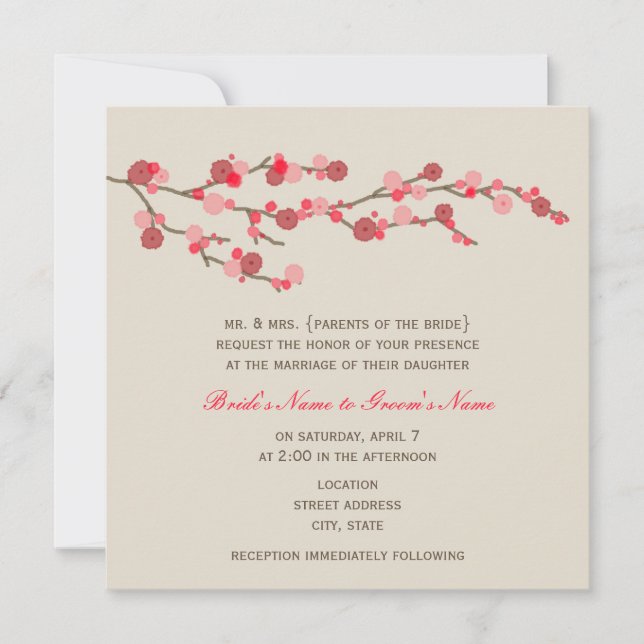 Watercolor Cherry Blossom Wedding Invite (Front)