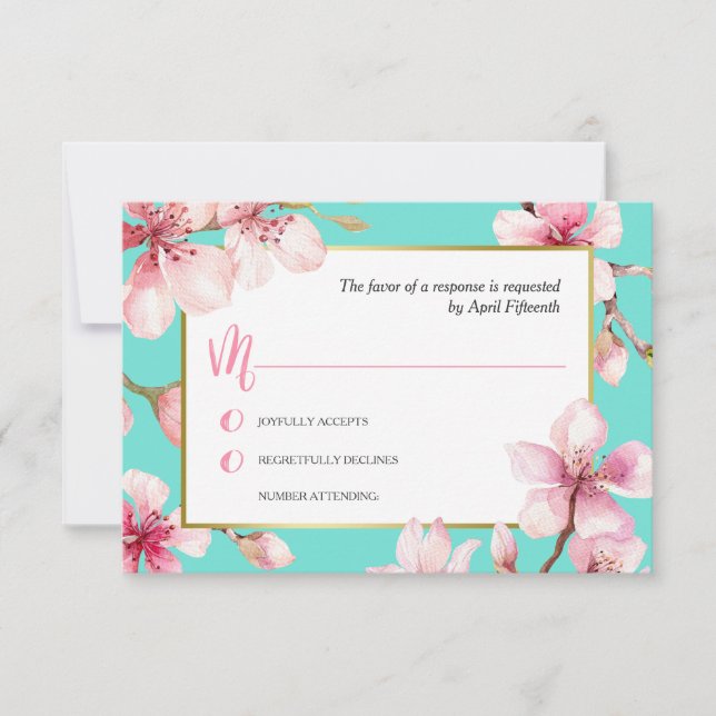 Watercolor Cherry Blossom Wedding RSVP Card (Front)