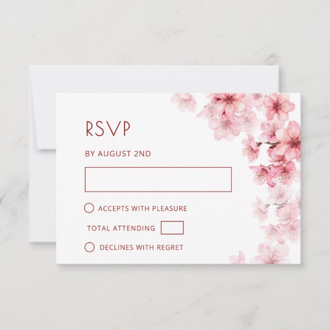 Watercolor Cherry Blossom  Wedding RSVP Card (Front)