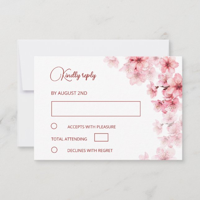 Watercolor Cherry Blossom  Wedding RSVP Card (Front)