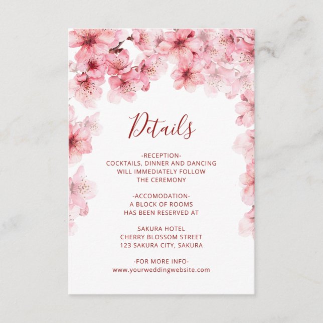 Watercolor Cherry Blossom White Enclosure Card (Front)