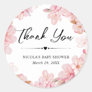 Watercolor Cherry Blossom Wreath Baby Shower Classic Round Sticker