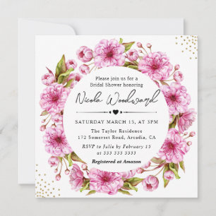 Watercolor Cherry Blossom Wreath Bridal Shower Invitation