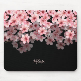 Watercolor Cherry Blossoms Black Pink | Your Name Mouse Pad