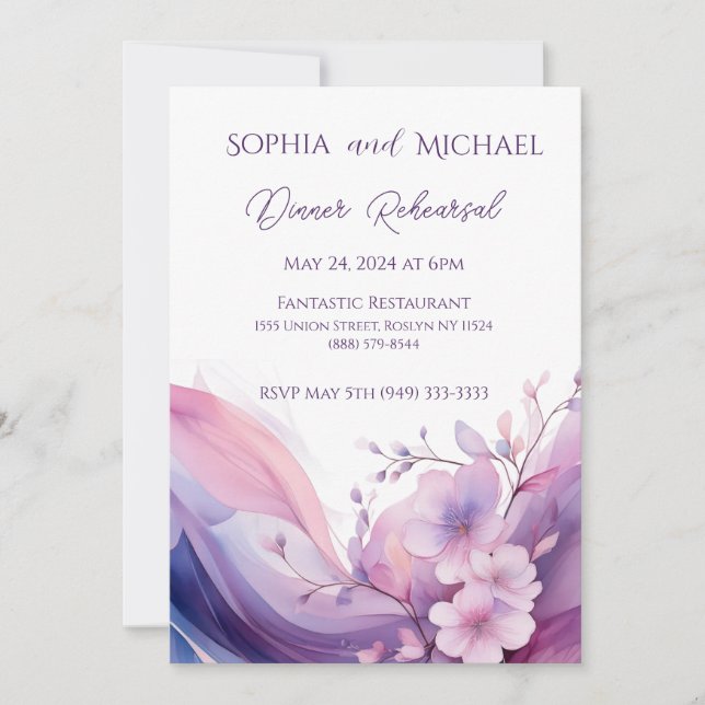 Watercolor Cherry Blossoms Dinner Rehearsal Invitation (Front)