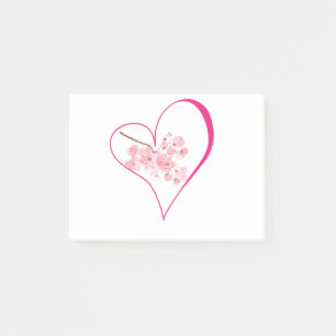 Watercolor Cherry Blossoms Floral Pink Heart Love Post-it Notes