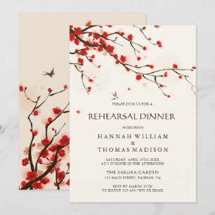 Watercolor Cherry Blossoms Floral Rehearsal Dinner Invitation