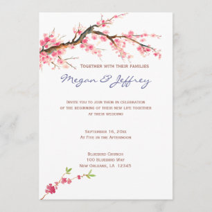 Watercolor Cherry Blossoms in pink and cream Invitation