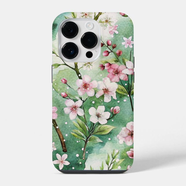 Watercolor Cherry Blossoms iPhone Case (Back)