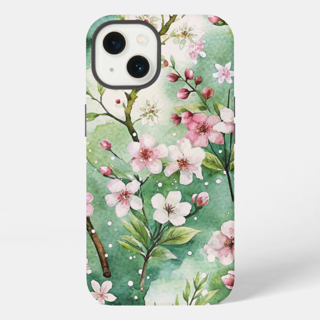 Watercolor Cherry Blossoms iPhone Case (Back)