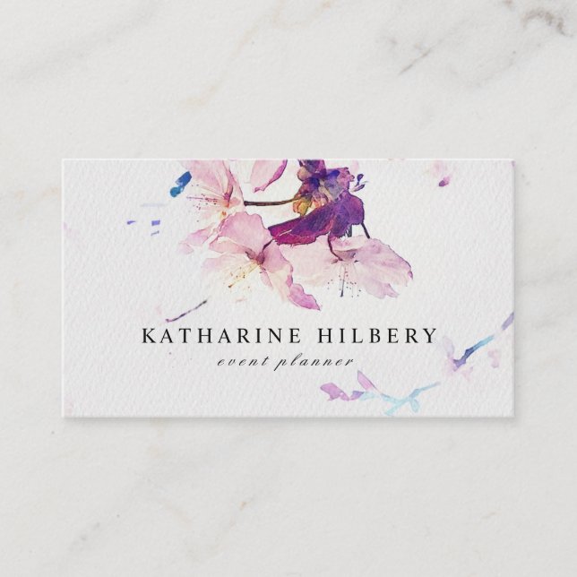 Watercolor Cherry Blossoms Purple Business Card (Front)