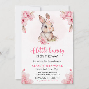 Watercolor Cherry Blossoms Rabbit Baby Shower Invitation