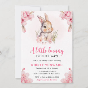 Watercolor Cherry Blossoms Rabbit Baby Shower Invitation