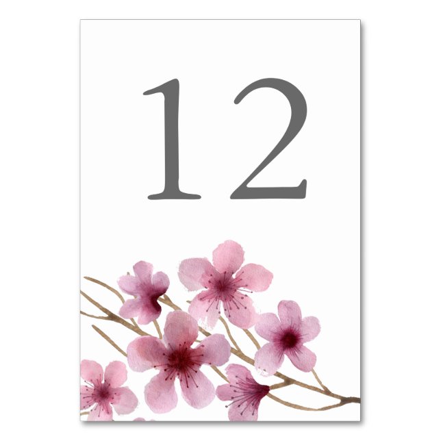 Watercolor Cherry Blossoms Table Number (Front)