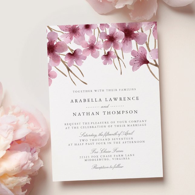 Watercolor Cherry Blossoms Wedding Invitation (Creator Uploaded)