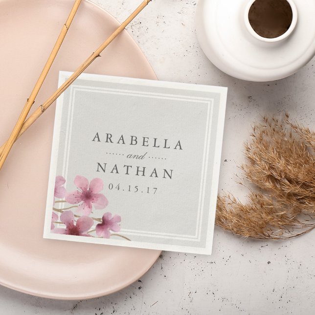 Watercolor Cherry Blossoms Wedding Napkin (Creator Uploaded)