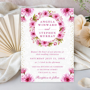 Watercolor Cherry Blossoms Wreath Wedding Invitation