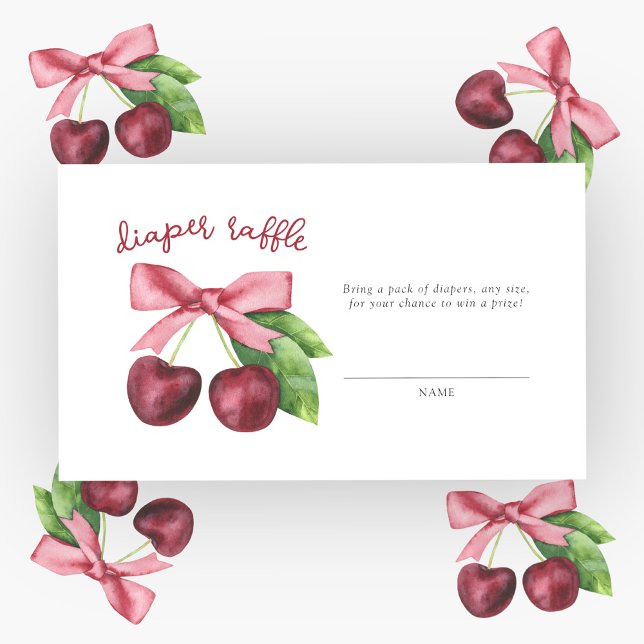 Watercolor cherry bow baby shower diaper raffle enclosure card (Creator Uploaded)