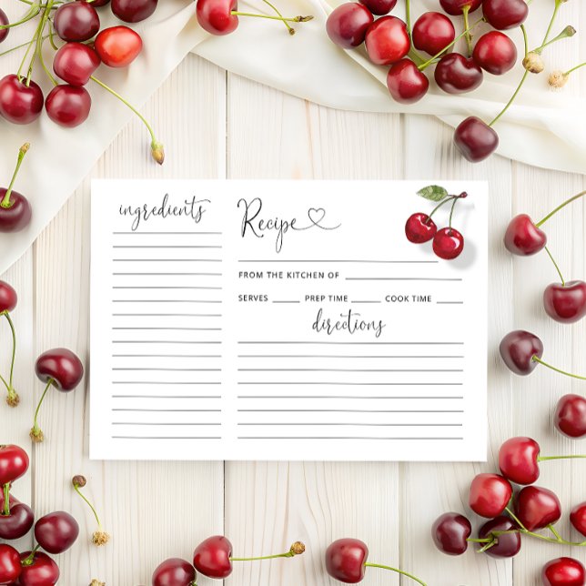 Watercolor Cherry Bridal Shower Recipe Card (Creator Uploaded)