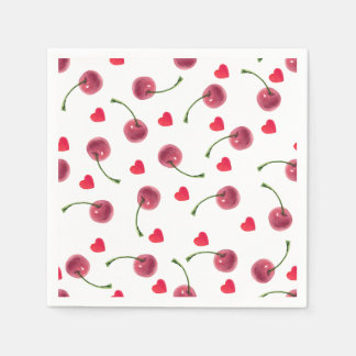 Watercolor Cherry Heart Napkin