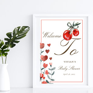 Watercolor Cherry On Top Baby Shower Welcome Poster