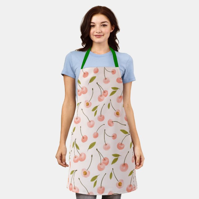 Watercolor Cherry Pattern Apron (Worn)