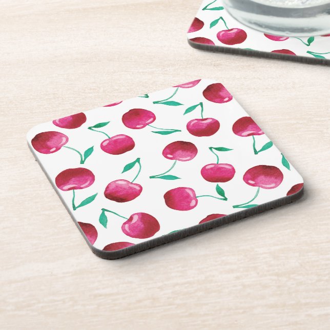 Watercolor Cherry Pattern Coaster (Left Side)