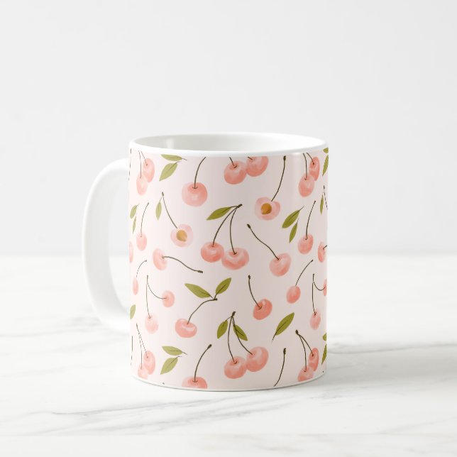 Watercolor Cherry Pattern Coffee Mug (Front Left)