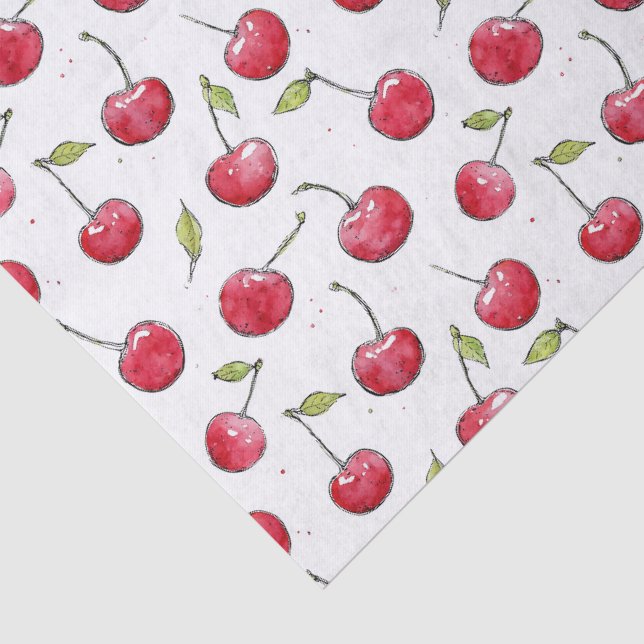 Watercolor Cherry Pattern Decoupage Tissue Paper (Detail)
