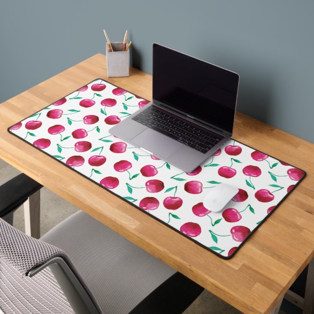 Watercolor Cherry Pattern Desk Mat (Office 2)