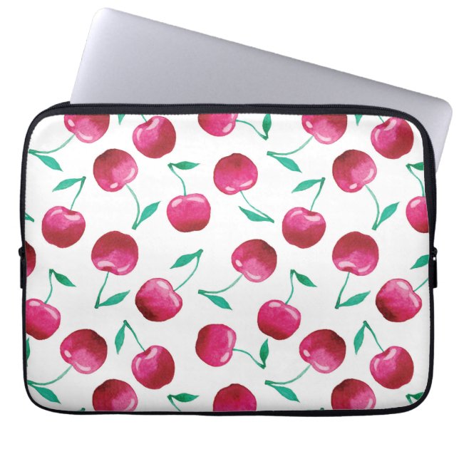 Watercolor Cherry Pattern Laptop Sleeve (Front)